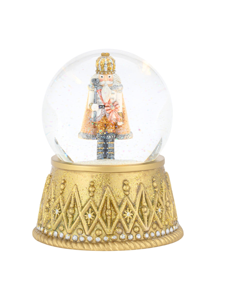 Nutcracker Lit Silver Gold Snow Globe
